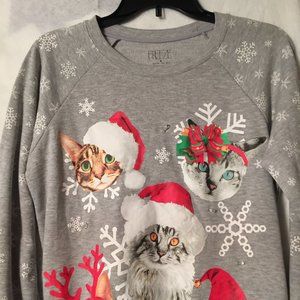 Christmas Grey Light Weight Sweat Shirt With Cats